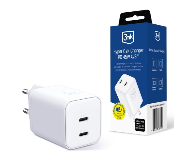 3mk Hyper Charger PD 45W GaN AVS QC4+ PPS AFC FCP DCP 2C White - 1511476 - zdjęcie 2